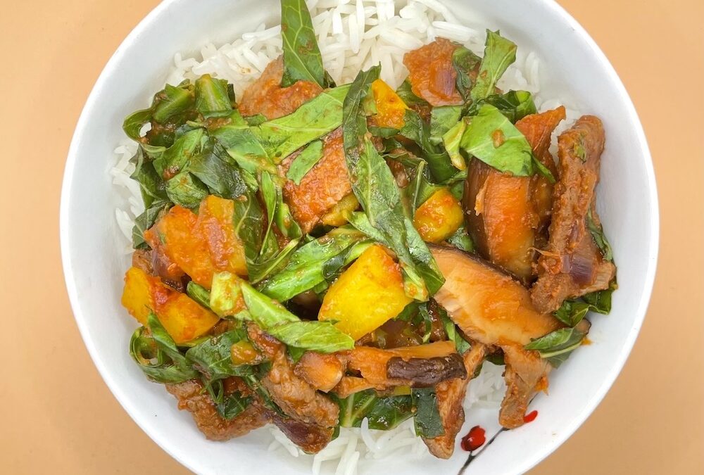 Curried TVP/Soya Meat Curry with Rice Delicious Recipe