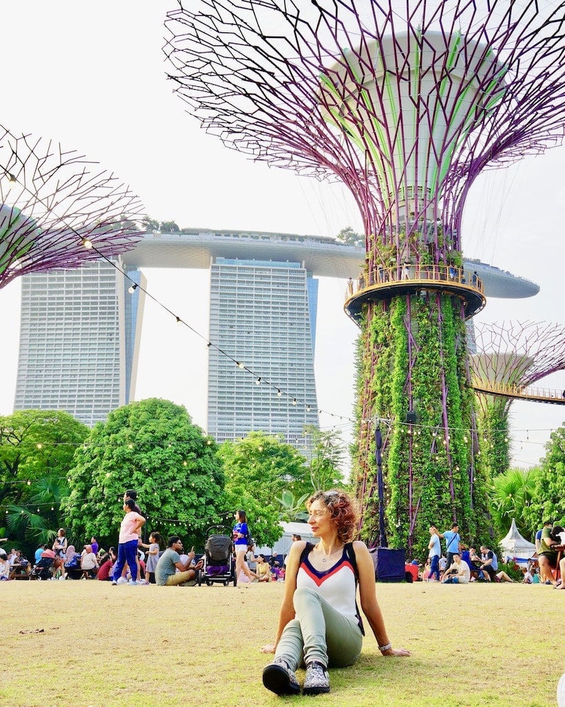 Photo of inga enjoying the sun under the 
solar-powered 'supertrees' at singapore's gardens